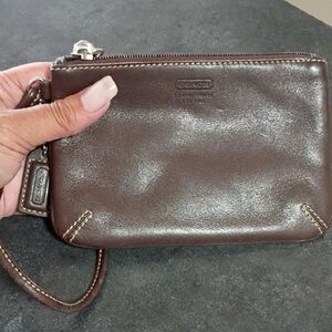 Coach Dark Brown Smooth Leather Wristlet